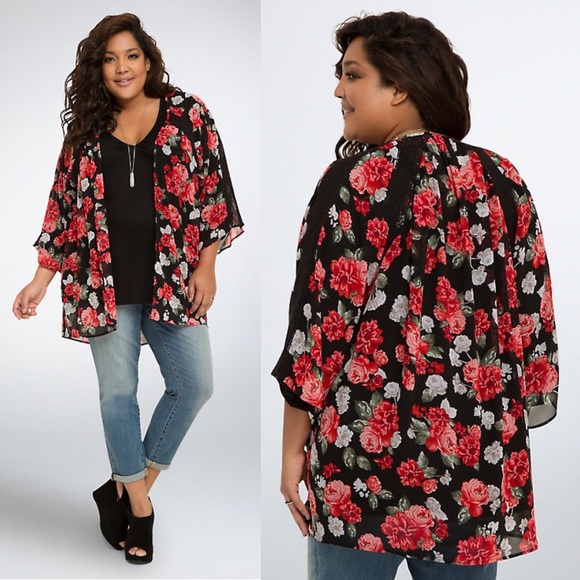 torrid Tops - ⬇️Rose chiffon lace inset kimono